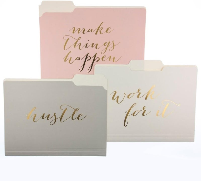 Graphique Designer “Make Things Happen” File Folders | Set of 9 (3 Designs) | Letter Size Organizers | Decorative Office Supplies | Durable Coated Cardstock | Gold Foil Lettering | 1/3-Cut Tabs - Image 1